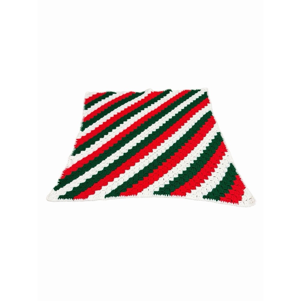 New Handmade Crochet Baby Blanket christmas green red white 31x31 inches